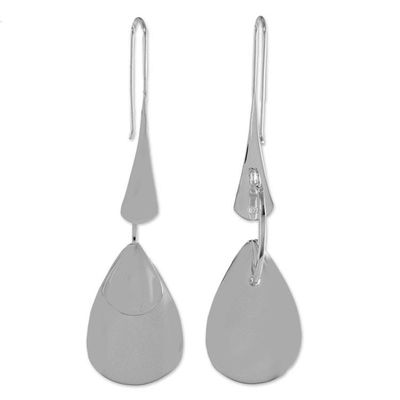 Alternate image for Sterling Silver Thai Modern Drop Shaped Dangle Earrings Raindrop Dreams