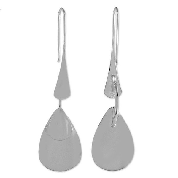 Alternate image for Sterling Silver Thai Modern Drop Shaped Dangle Earrings Raindrop Dreams