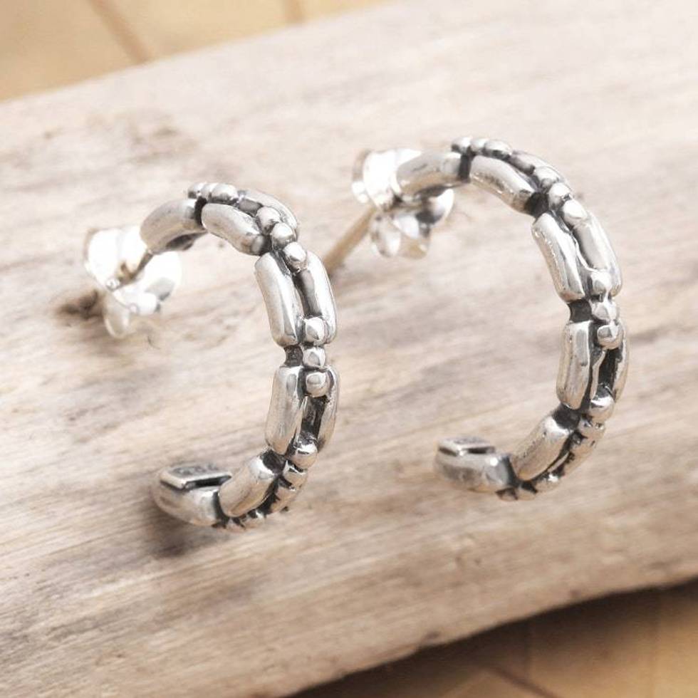 Hand Crafted Sterling Silver Drop Earrings 'Chain of Command'