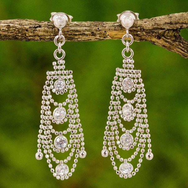 Alternate image for Cubic Zirconia Chandelier Post Earrings from Thailand Glistening Chandeliers
