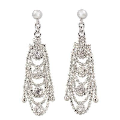 Alternate image for Cubic Zirconia Chandelier Post Earrings from Thailand Glistening Chandeliers