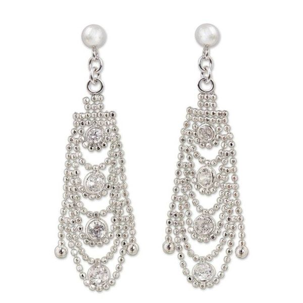 Alternate image for Cubic Zirconia Chandelier Post Earrings from Thailand Glistening Chandeliers