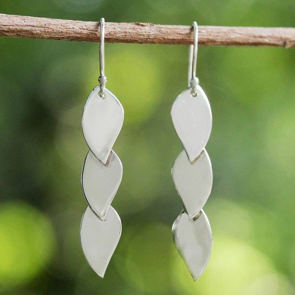 Alternate image for Sterling Silver Leaf Shaped Dangle Earrings from Thailand Romantic Leaves