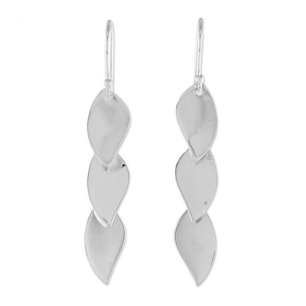 Alternate image for Sterling Silver Leaf Shaped Dangle Earrings from Thailand Romantic Leaves
