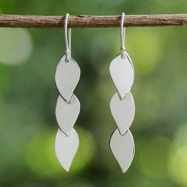 Alternate image for Sterling Silver Leaf Shaped Dangle Earrings from Thailand Romantic Leaves