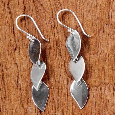 Alternate image for Sterling Silver Leaf Shaped Dangle Earrings from Thailand Romantic Leaves