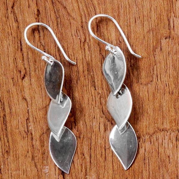 Alternate image for Sterling Silver Leaf Shaped Dangle Earrings from Thailand Romantic Leaves