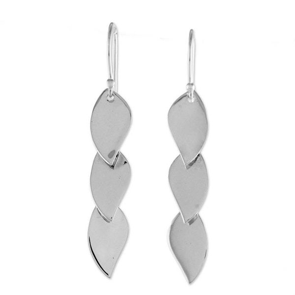 Alternate image for Sterling Silver Leaf Shaped Dangle Earrings from Thailand Romantic Leaves