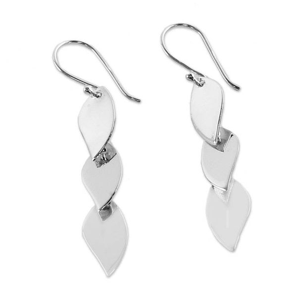 Alternate image for Sterling Silver Leaf Shaped Dangle Earrings from Thailand Romantic Leaves