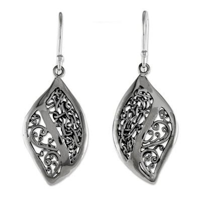 Alternate image for Sterling Silver Vine Motif Dangle Earrings from Thailand Leafy Brambles