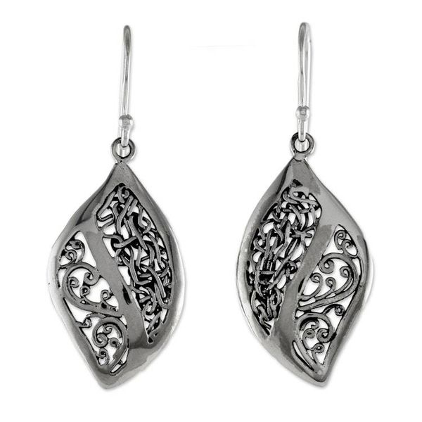 Alternate image for Sterling Silver Vine Motif Dangle Earrings from Thailand Leafy Brambles