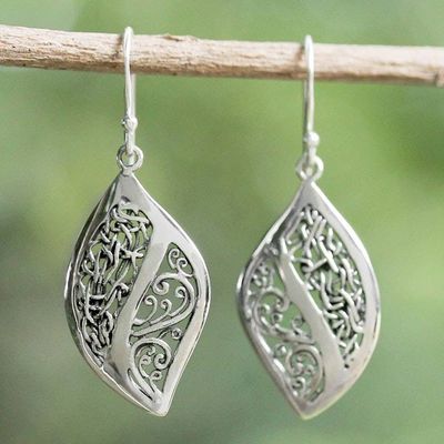 Alternate image for Sterling Silver Vine Motif Dangle Earrings from Thailand Leafy Brambles