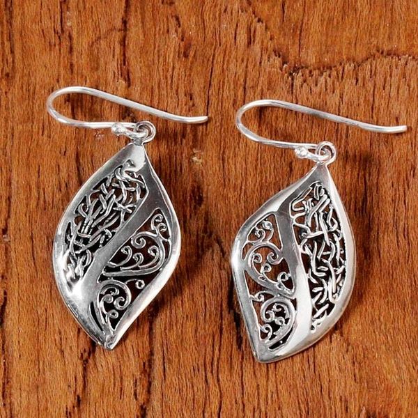 Alternate image for Sterling Silver Vine Motif Dangle Earrings from Thailand Leafy Brambles