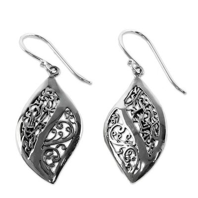 Alternate image for Sterling Silver Vine Motif Dangle Earrings from Thailand Leafy Brambles