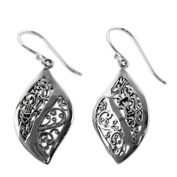 Alternate image for Sterling Silver Vine Motif Dangle Earrings from Thailand Leafy Brambles