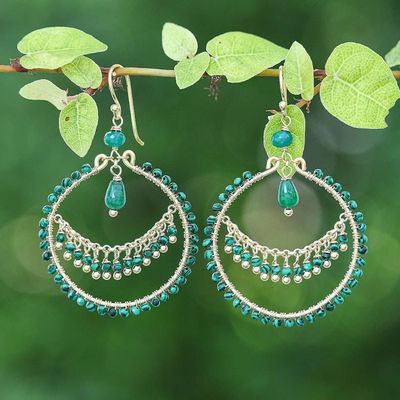 Primary image for 18k Gold-Plated Quartz and Malachite Chandelier Earrings Green Spark