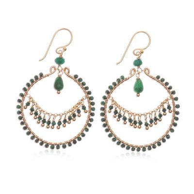 Alternate image for 18k Gold-Plated Quartz and Malachite Chandelier Earrings Green Spark