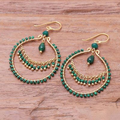 Alternate image for 18k Gold-Plated Quartz and Malachite Chandelier Earrings Green Spark