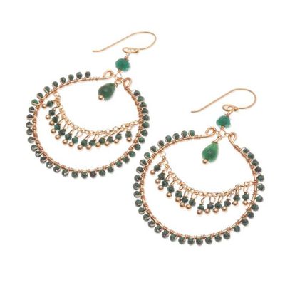 Alternate image for 18k Gold-Plated Quartz and Malachite Chandelier Earrings Green Spark