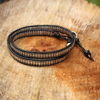 Alternate image for Leather and Hill Tribe Silver Beads Wrap Bracelet Hill Tribe Treasure