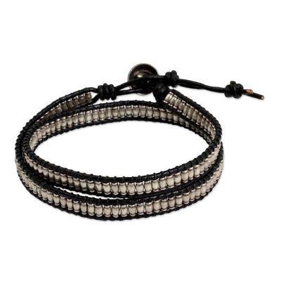 Alternate image for Leather and Hill Tribe Silver Beads Wrap Bracelet Hill Tribe Treasure
