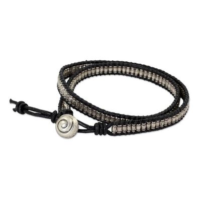 Alternate image for Leather and Hill Tribe Silver Beads Wrap Bracelet Hill Tribe Treasure