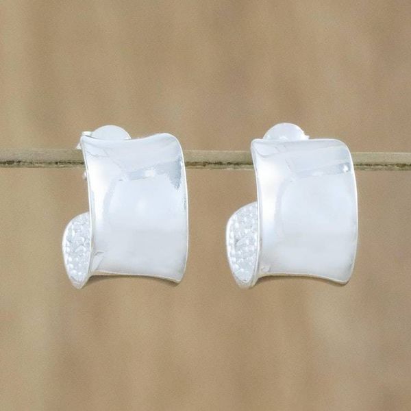 Alternate image for 925 Sterling Silver Wide Half-Hoop Earrings from Thailand View the World