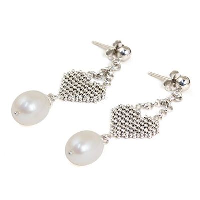 Alternate image for Cultured Pearl Chandelier Heart Earrings from Thailand Heart Chandeliers