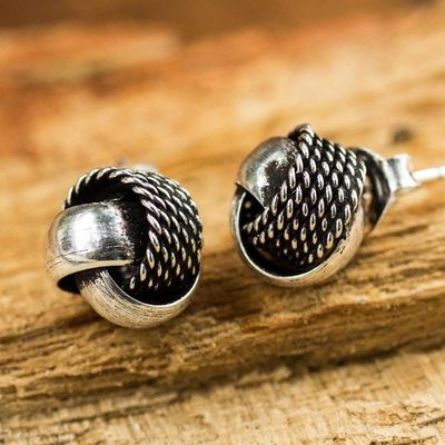 Primary image for Artisan Crafted Textured Silver Knot Button Earrings Textures