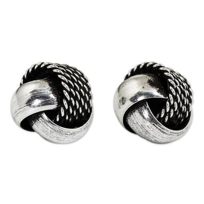 Alternate image for Artisan Crafted Textured Silver Knot Button Earrings Textures