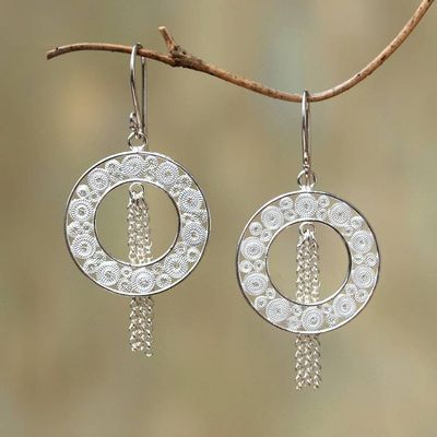 Primary image for Artisan Crafted Sterling Silver Filigree Dangle Earrings Glinting Circles