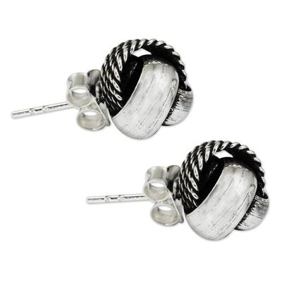 Alternate image for Artisan Crafted Textured Silver Knot Button Earrings Textures