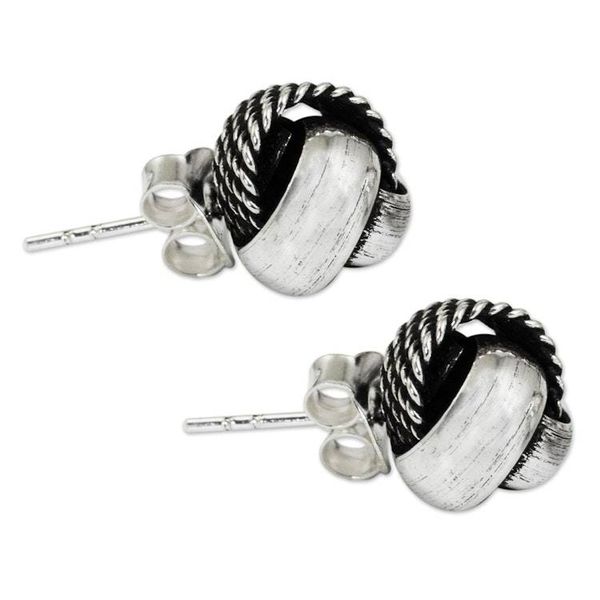 Alternate image for Artisan Crafted Textured Silver Knot Button Earrings Textures