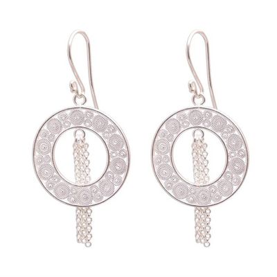 Alternate image for Artisan Crafted Sterling Silver Filigree Dangle Earrings Glinting Circles