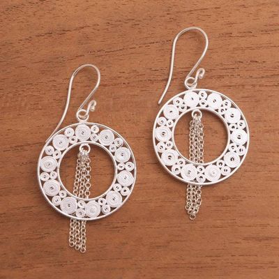 Alternate image for Artisan Crafted Sterling Silver Filigree Dangle Earrings Glinting Circles