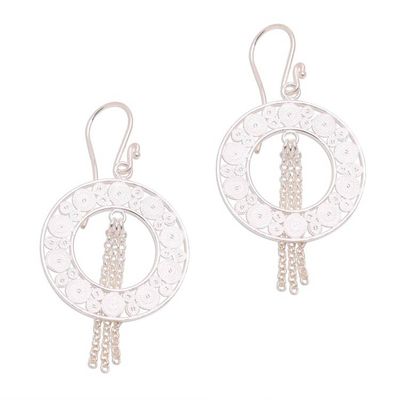 Alternate image for Artisan Crafted Sterling Silver Filigree Dangle Earrings Glinting Circles