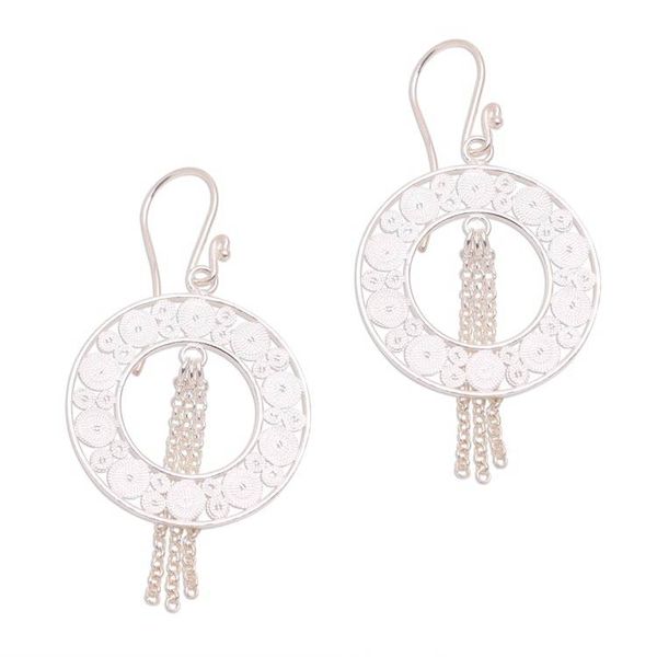 Alternate image for Artisan Crafted Sterling Silver Filigree Dangle Earrings Glinting Circles
