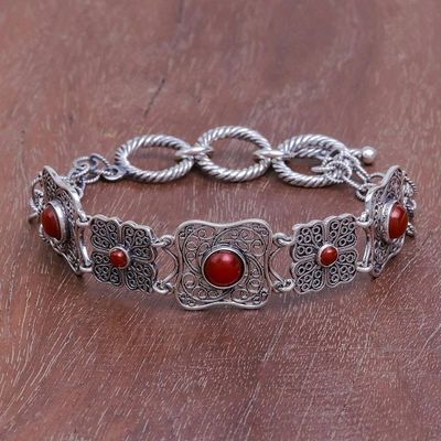 Alternate image for Handcrafted Thai Carnelian and Silver Filigree Bracelet Morning Love