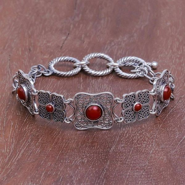Alternate image for Handcrafted Thai Carnelian and Silver Filigree Bracelet Morning Love