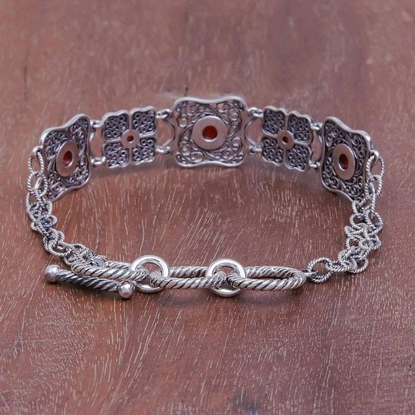 Alternate image for Handcrafted Thai Carnelian and Silver Filigree Bracelet Morning Love