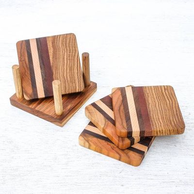 Alternate image for Striped Wood Coasters from Thailand Set of 4 Striped Nature