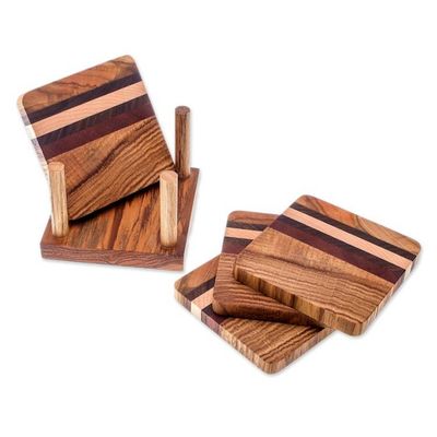 Alternate image for Striped Wood Coasters from Thailand Set of 4 Striped Nature