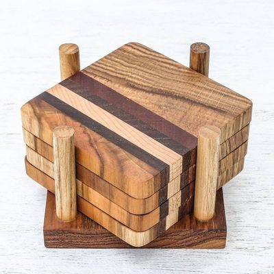 Alternate image for Striped Wood Coasters from Thailand Set of 4 Striped Nature