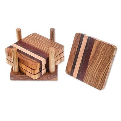 Alternate image for Striped Wood Coasters from Thailand Set of 4 Striped Nature
