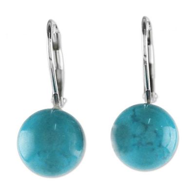 Alternate image for Blue Calcite and Sterling Silver Drop Earrings from Thailand Pure Blue