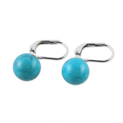 Alternate image for Blue Calcite and Sterling Silver Drop Earrings from Thailand Pure Blue