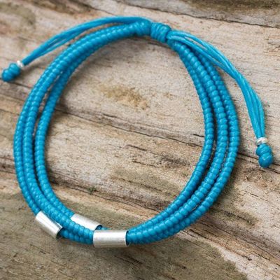 Primary image for Artisan Crafted Blue Braided Bracelet with Silver Accents Best Friend in Blue