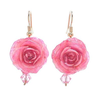 Alternate image for Natural Flower Dangle Earrings Timeless Pink