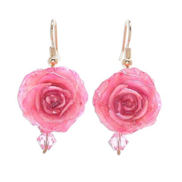 Alternate image for Natural Flower Dangle Earrings Timeless Pink