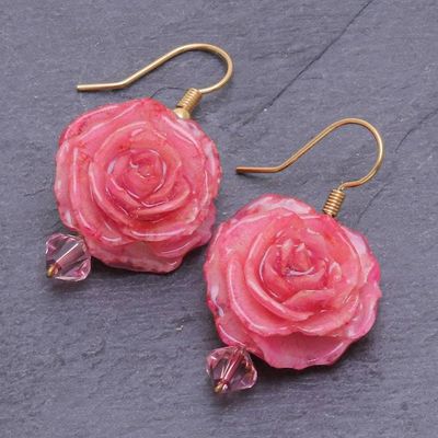 Alternate image for Natural Flower Dangle Earrings Timeless Pink
